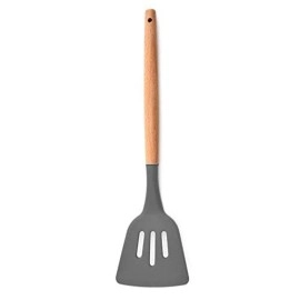 Spatlus Woodtula Silicone Slotted Spatula Turner,Heat Resistant up to 445F, BPA Free, Food Grade Wooden Handle Nonstick Flipper for Fish, Eggs, Omelets 32 cm