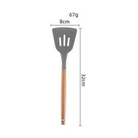 Spatlus Woodtula Silicone Slotted Spatula Turner,Heat Resistant up to 445F, BPA Free, Food Grade Wooden Handle Nonstick Flipper for Fish, Eggs, Omelets 32 cm