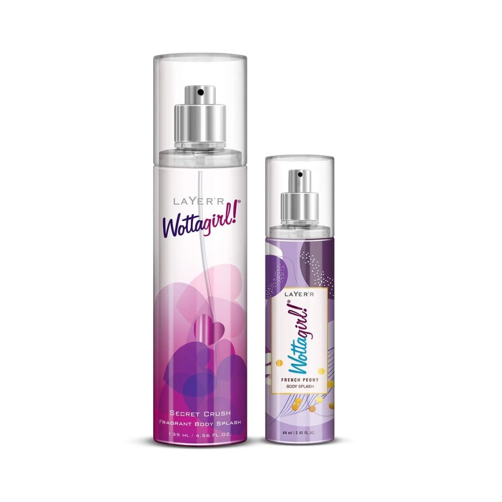 Layer\'r Wottagirl Body Splash Secret Crush 135Ml With Layer\'R Wottagirl French Peony 60 Ml, Spray, Women