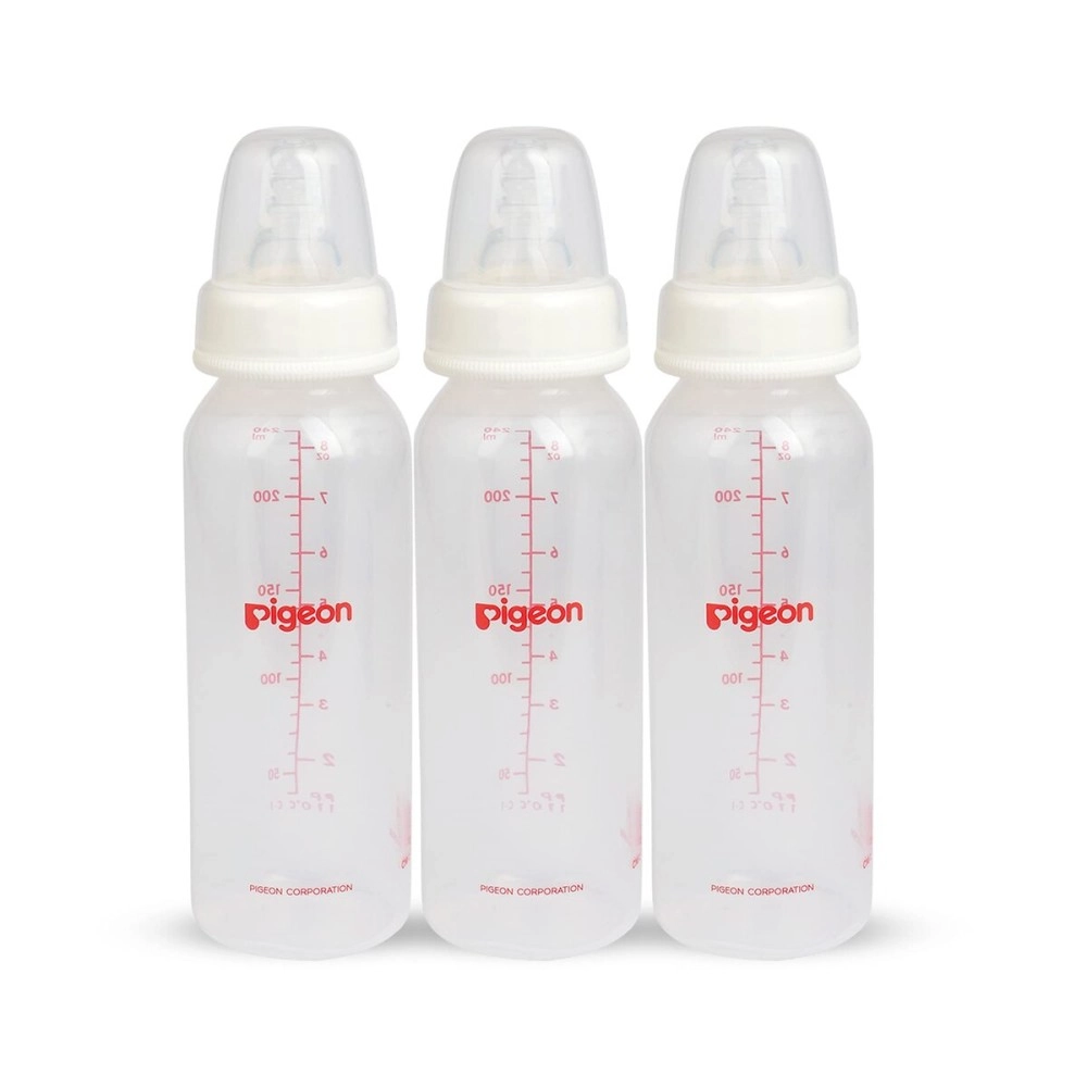 Pigeon Peristaltic Baby Nursing/Feeding Bottle RPP M,for 4+ Month Babies,BPA Free,BPS Free,White,240 ml,Pack of 3
