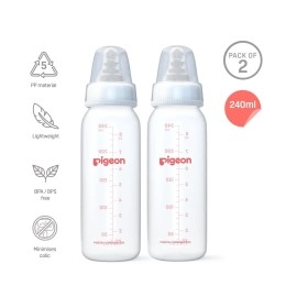 Pigeon Peristaltic Baby Nursing/Feeding Bottle RPP M,for 4+ Month Babies,BPA Free,BPS Free,White,240 ml,Pack of 2