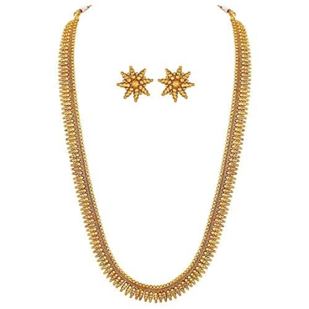 I Jewels 18K Gold Plated Traditional Stylish Golden Leaf work Necklace With Earrings For Women & Girls (MC043)
