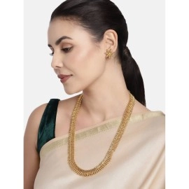 I Jewels 18K Gold Plated Traditional Stylish Golden Leaf work Necklace With Earrings For Women & Girls (MC043)