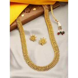 I Jewels 18K Gold Plated Traditional Stylish Golden Leaf work Necklace With Earrings For Women & Girls (MC043)