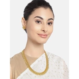 I Jewels 18K Gold Plated Traditional Stylish Golden Leaf work Necklace With Earrings For Women & Girls (MC043)