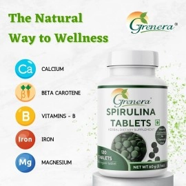 Grenera Spirulina Superfood Tablets 120 nos (500 mg) Pure, Natural supplement