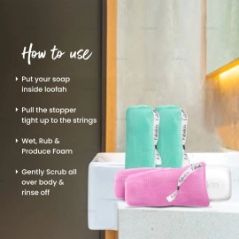 FABSKIN Soap Saver Pouch Loofah Scrubber Pack Of 4, Soap Saver Bag, Soap Pocked, Loofah For Soap Shower Bathing For Men and Women | Made In India