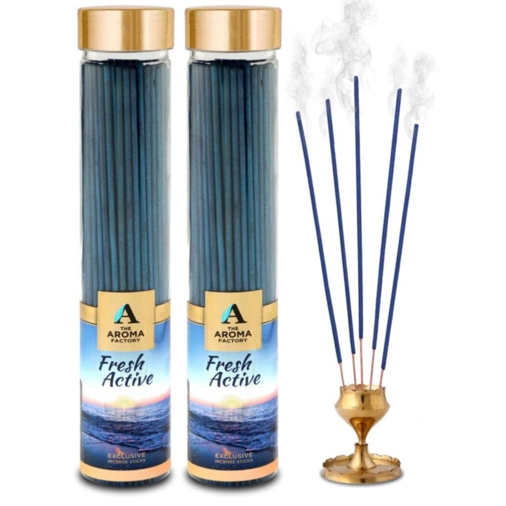 The Aroma Factory Fresh Active Agarbatti for Pooja, Luxury Incense Sticks, Low Smoke and Zero Charcoal, Premium and Fresh Fragrance for Home, Meditation (Bottle Pack of 2, 100g)