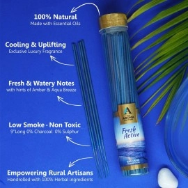 The Aroma Factory Fresh Active Agarbatti for Pooja, Luxury Incense Sticks, Low Smoke and Zero Charcoal, Premium and Fresh Fragrance for Home, Meditation (Bottle Pack of 2, 100g)
