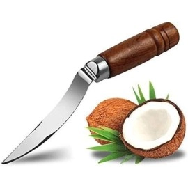 P-Plus International Fruit Cutter Creative Wooden Handle Coconut Cutter for Kitchen Home Coconut Meat Extractor Stainless Steel