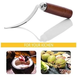 P-Plus International Fruit Cutter Creative Wooden Handle Coconut Cutter for Kitchen Home Coconut Meat Extractor Stainless Steel