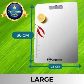 OrganizeMee Large Stainless Steel Chopping Cutting Board for Vegetable Fruit Cutter Metal Choping-Board for Kitchen, Big Size Pad Choping Boards Kitchen,1 Year Warranty (Size 36 cm X 25Cm)