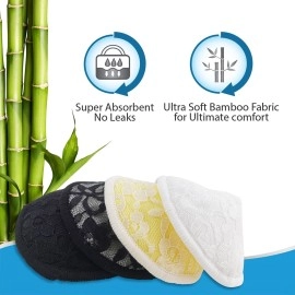 Luv Lap Natural Bamboo Washable Nursing Breast Pads for Breast Feeding Mothers, Beautiful Lace Style, Contoured Shape for snug fit, Pad, Includes Laundry Bag, Super Absorption, 10Pc