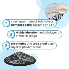 Luv Lap Natural Bamboo Washable Nursing Breast Pads for Breast Feeding Mothers, Beautiful Lace Style, Contoured Shape for snug fit, Pad, Includes Laundry Bag, Super Absorption, 10Pc