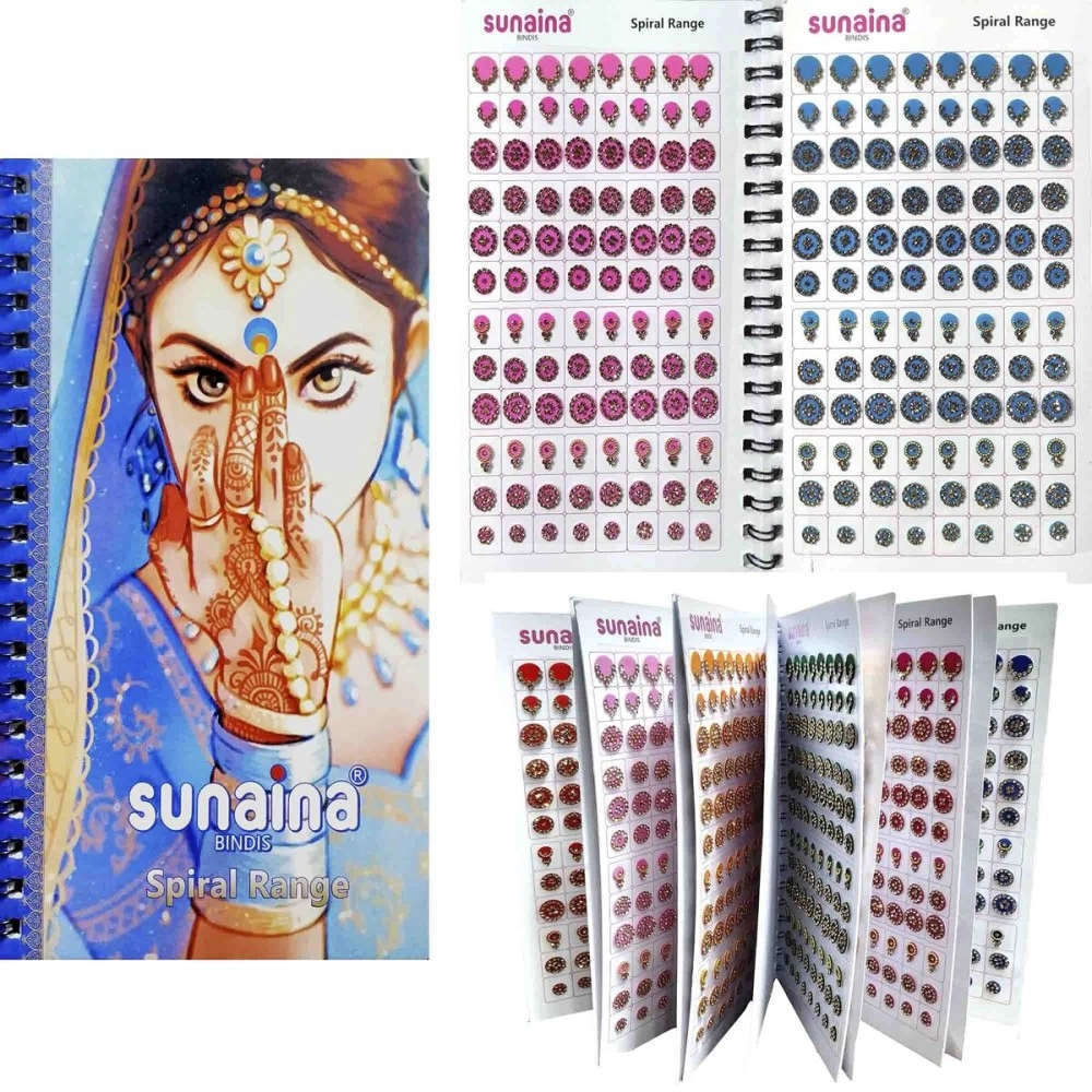 SUNAINA (Original) Spiral Multicolour Mix Design And Mix Self-Adhesive Size Full Stone Bindi Book For Women