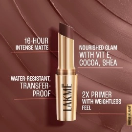 LAKM 9to5 Powerplay Priming Matte Lipstick, Lasts 16hrs, Brown Walnut, 3.6g