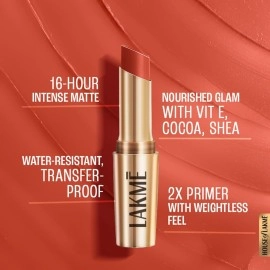 LAKM 9to5 Powerplay Priming Matte Lipstick, Lasts 16hrs, Brick Blush, 3.6g