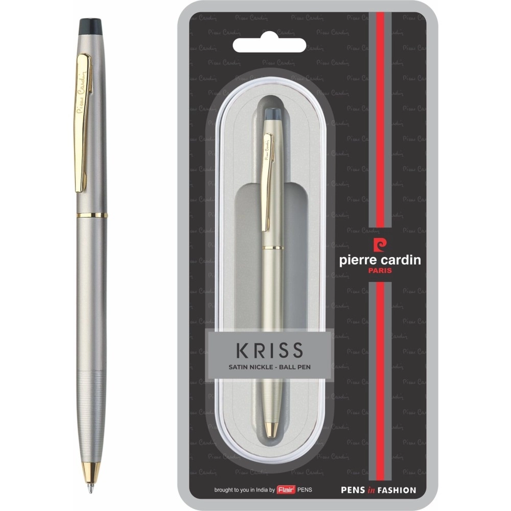 Pierre Cardin Kriss Satin & Nickle Finish Exclusive Ball Pen Blister Pack | Metal Body With Twist Mechanism | Smudge Free Writing | Smooth Refillable Pen | Ideal For Gifting | Blue Ink, Pack Of 1