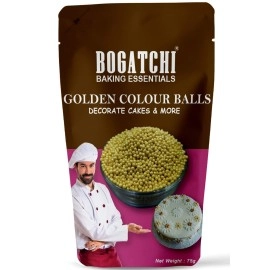 BOGATCHI Golden Balls for Cake Decoration | Topping for Cake & Other Baking Items| Colored Sugar Confectionary | Cake Decorating Sprinkler |Gluten Free & Vegan |75g