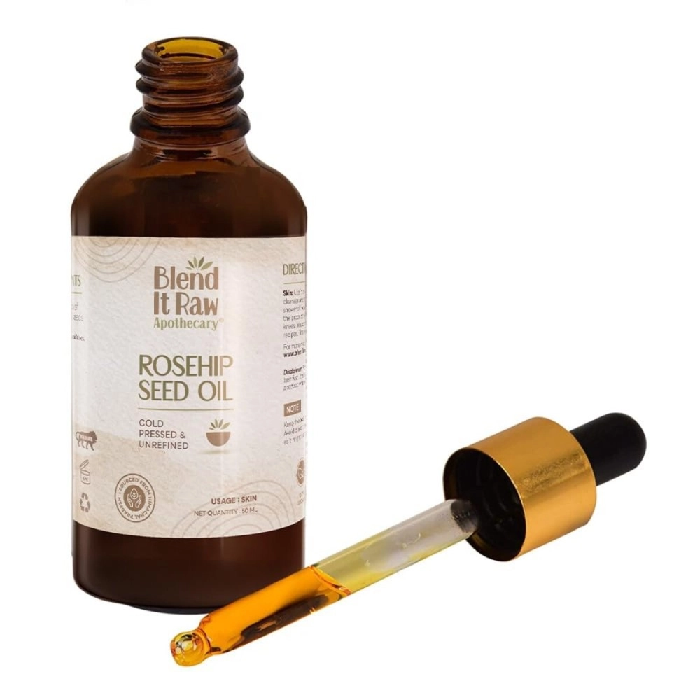 Blend It Raw Apothecary Rosehip Oil | Removes Pigmentation & Acne Scars | Suited for All Skin Types | Cold Pressed, Unrefined & No additives | Non Greasy | Reduces Sun Damage | 50 ml