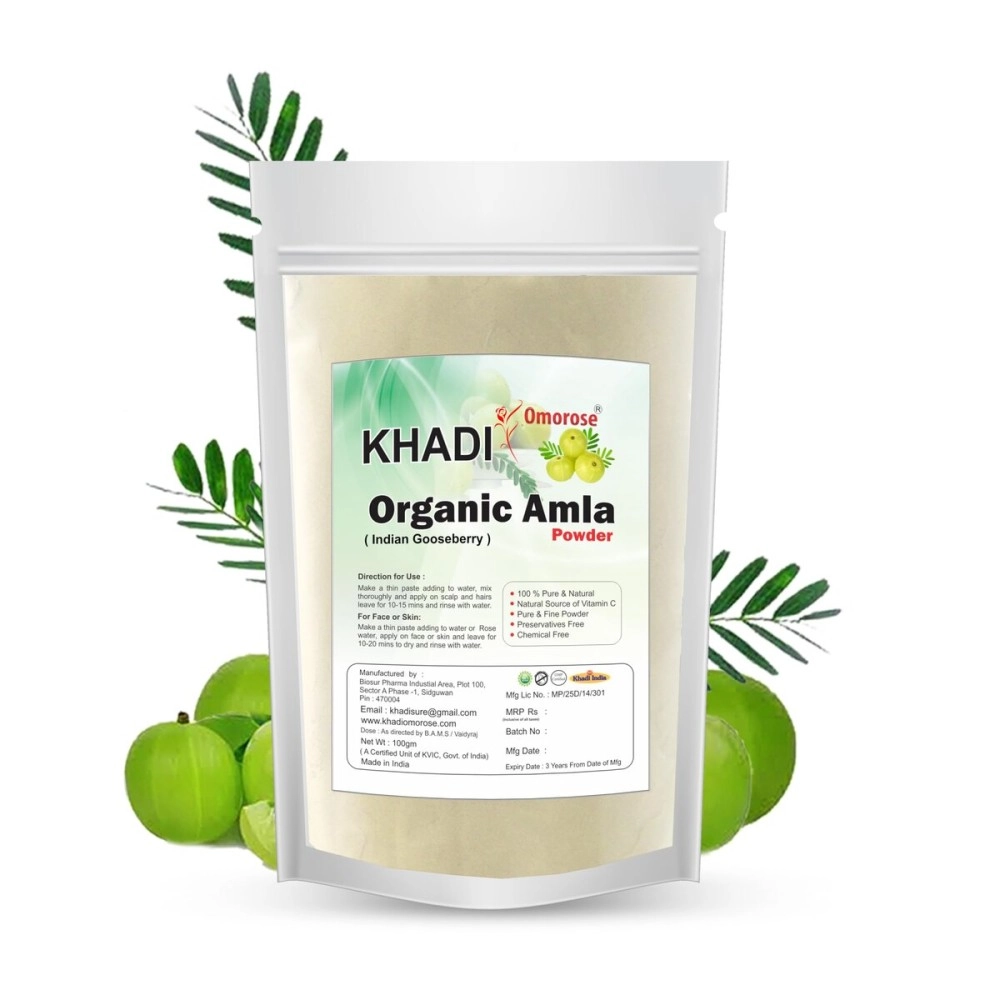 KHADI Omorose Amla Powder For Skin & Hair Care,Pure & Natural,100 Grams (Zipper Pouch), Fresh