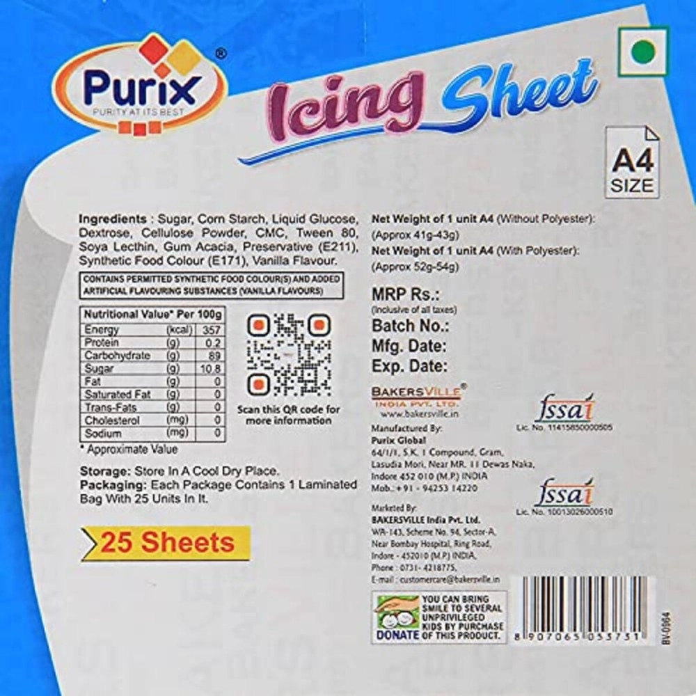PURIX Edible Frosting Icing Sugar Sheet for Photo Cake Printer Baking (25 Sheets, A4)