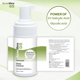 Acnethro GS Foaming Face Wash with Glycolic Acid & 2% Salicylic Acid, Aloe Vera & Glycerin - 100 ml | Deep Clean Foam Cleanser for Oily & Acne-Prone Skin for Men & Women