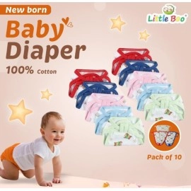Little Boo new born Baby\'s Cotton Cloth Diapers/Langot/nappy U Shaped Washable and Reusable Nappies (Multicolour,0-6 Months) Pack of 10