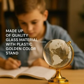Shoppersduniya Fengshui Crystal Globe with Golden Stand for Positive (Chi) Energy, Success, Good Luck and Prosperity Vastu Remedy for Home Children\'s Study Table & Office (Glass, White)