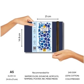 Zen Sangam Express your Mind - A5 Watercolor Art Journal Landscape - 245 GSM - 20% Cotton Cold Pressed - 50 Pages - Size (14.8x21cm) - Watercolour Book - Blue