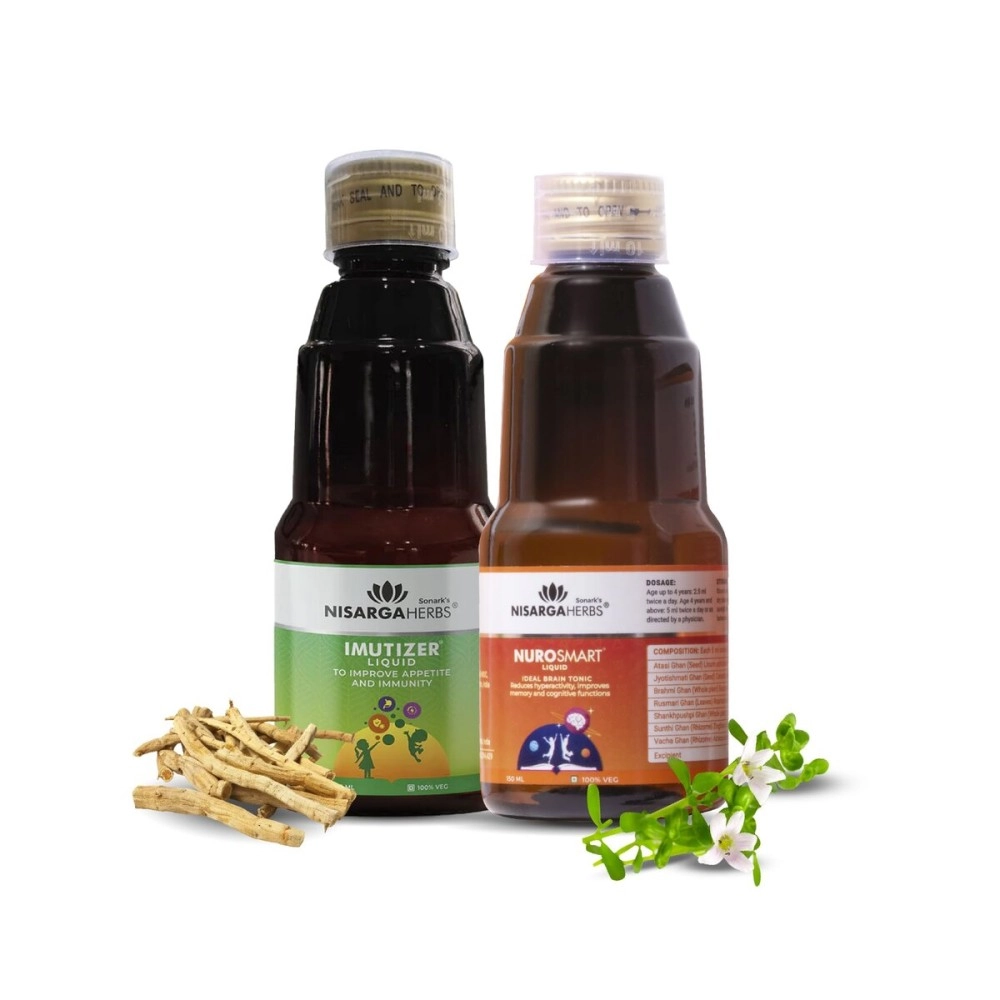 Nisarga Herbs Nurosmart Syrup & Imutizer 100% Organic Ayurvedic & Natural150 ml each (Combo Pack)