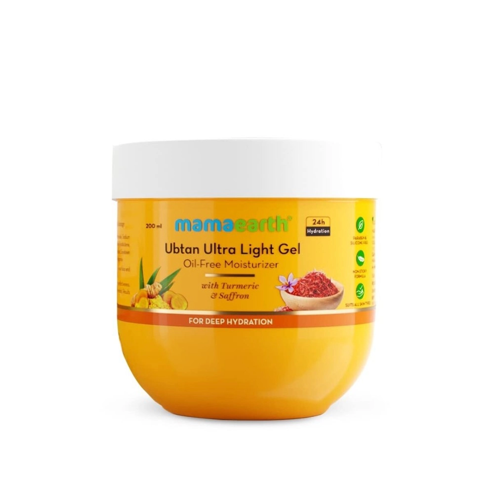Mamaearth Ubtan Ultra Light Gel Oil-Free Moisturizer For Face, Body and Hands; with Turmeric & Saffron for Deep Hydration - 200 ml