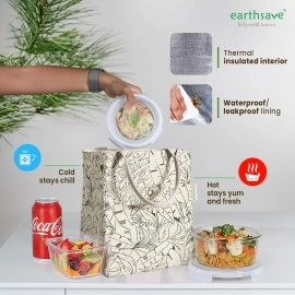 Earthsave Eco Insulated Lunch Bag for Office Men & Women | Lunch Box Bag for Kids | Canvas Tiffin Bags for School | Drawstring Lunch Bag (Off white& Olive green)