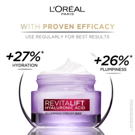 LOral Paris Day Cream for Women, Hydrates and Replumps, For Radiant Skin, Revitalift Hyaluronic Acid, 50ml