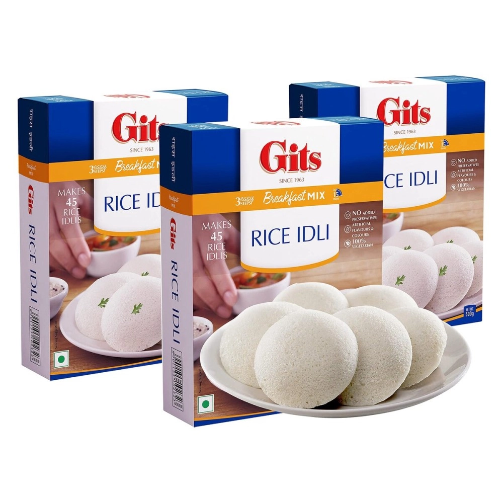 Gits Instant Rice Idli Breakfast Mix, Makes 45 per Pack, Pure Veg, Authentic South Indian Breakfast Recipe, 1500g (Pack of 3 X 500g Each)