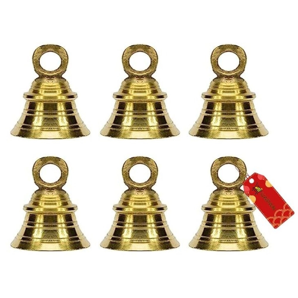 UAPAN Brass Decorative Hanging Bell for Festival Home Temple Decoration with J Hook (Pack of 6, 2 Inch)
