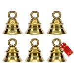 UAPAN Brass Decorative Hanging Bell for Festival Home Temple Decoration with J Hook (Pack of 6, 2 Inch)