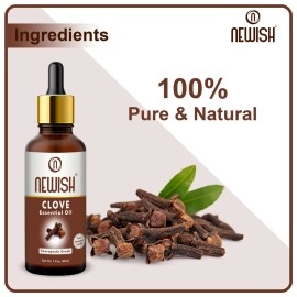 Newish Clove Oil 100% Pure & Natural, Undiluted, Best use Clove oil for Teeth Pain, Skin, Hair, Pimples, Acne, T Zone & Underarm - High Potency Premium Essential Clove Oil 30 ml