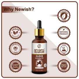 Newish Clove Oil 100% Pure & Natural, Undiluted, Best use Clove oil for Teeth Pain, Skin, Hair, Pimples, Acne, T Zone & Underarm - High Potency Premium Essential Clove Oil 30 ml