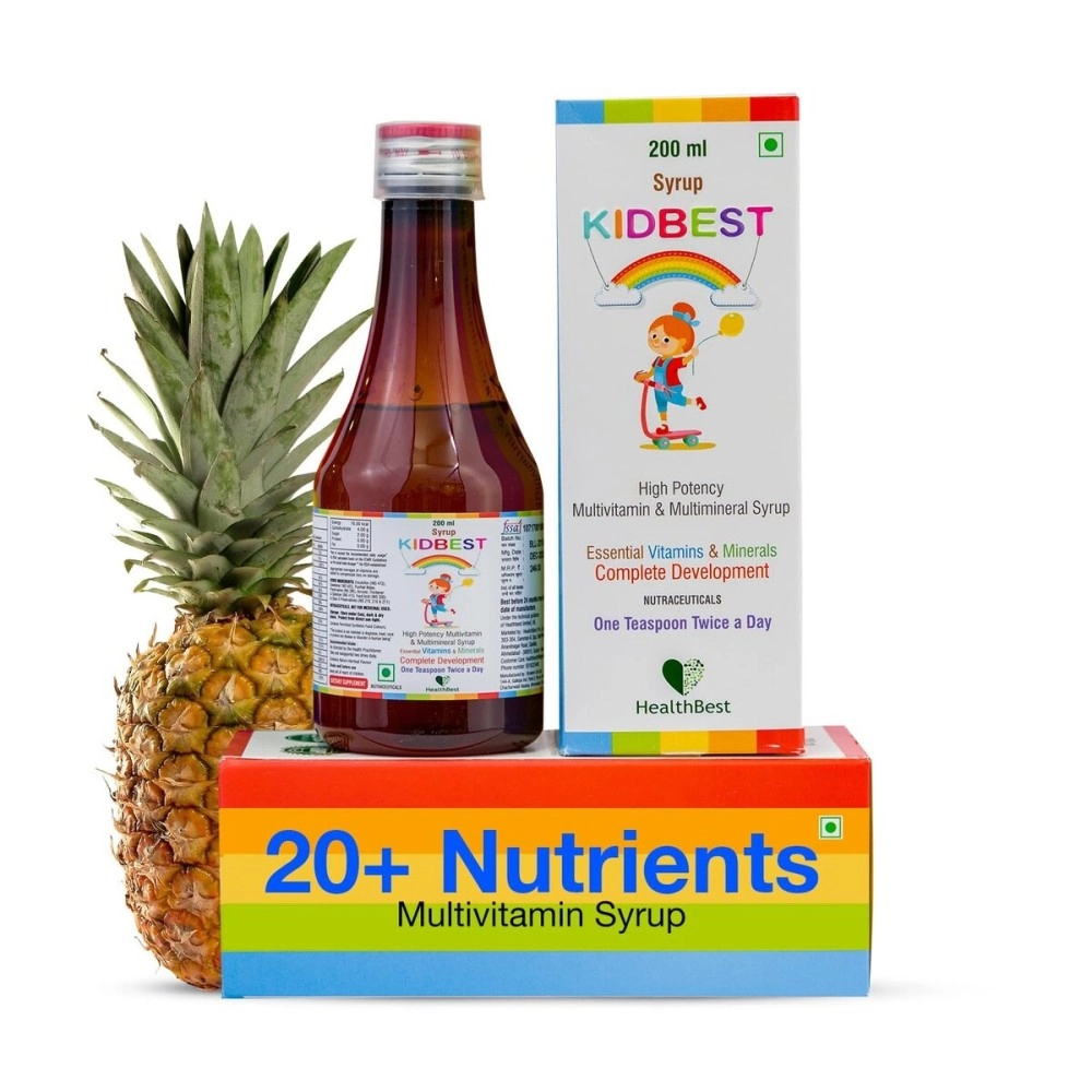 HealthBest Kidbest Iron (Haematinic) Syrup | Zinc | Folic Acid | 200 ML