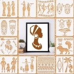 12 Pieces African Tribal Stencils for Painting on Wood African Tribal Painting Stencil Templates Reusable Plastic Art Craft Stencils for Scrapbooking Drawing DIY Furniture Wall Floor, 6 x 6 Inches