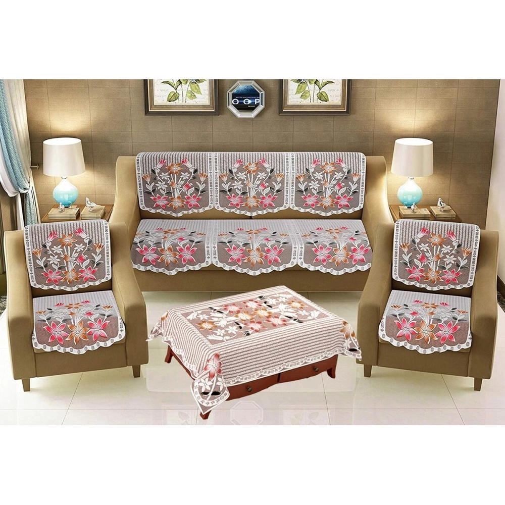 Weavers Villa Cotton Floral Printed Sofa Cover (5 SEATER - SET of 10 PIECES + TABLE COVER)