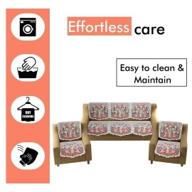 Weavers Villa Cotton Floral Printed Sofa Cover (5 SEATER - SET of 10 PIECES + TABLE COVER)