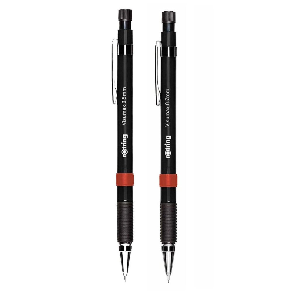 Rotring Visumax 0.5mm & 0.7mm Mechanical Pencils, ABS Plastic Body, Lightweight, Concealed Twist Eraser at Top - Total 2 Pieces (Black)