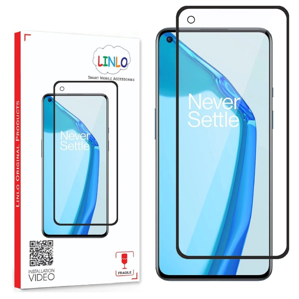 LINLO Tempered Glass Screen Protector Compatible for OnePlus 9R / OnePlus 9 / OnePlus 8T with Edge to Edge Coverage and Easy Installation Kit, Pack of 1, Black