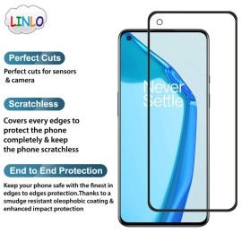 LINLO Tempered Glass Screen Protector Compatible for OnePlus 9R / OnePlus 9 / OnePlus 8T with Edge to Edge Coverage and Easy Installation Kit, Pack of 1, Black