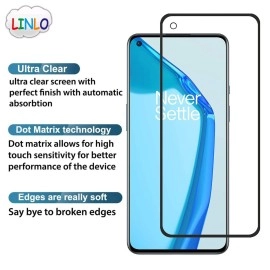 LINLO Tempered Glass Screen Protector Compatible for OnePlus 9R / OnePlus 9 / OnePlus 8T with Edge to Edge Coverage and Easy Installation Kit, Pack of 1, Black