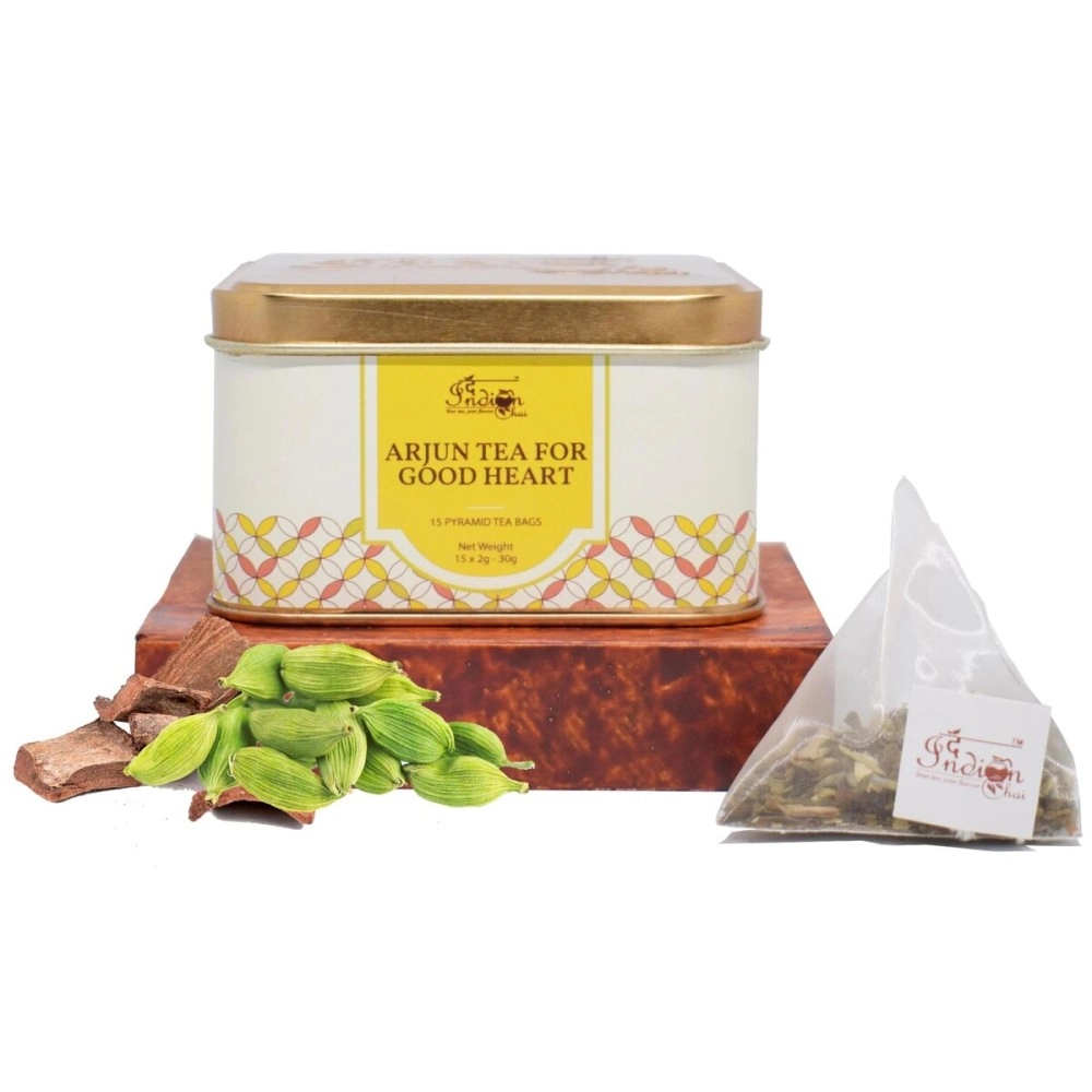 The Indian Chai - Arjun Tea for Good Heart 15 Pyramid Tea Bags with Arjun Bark, Ashwagandha, Bhahmi, Shankhpushpi