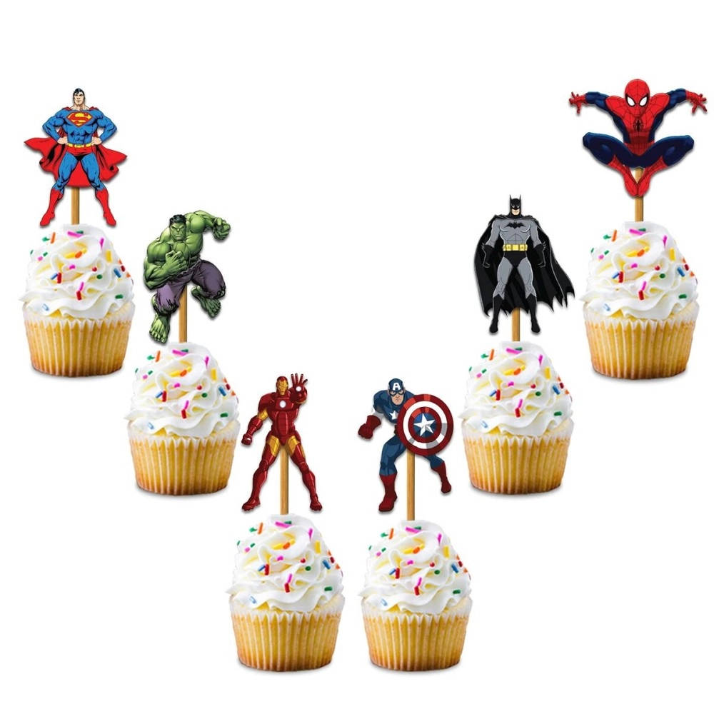 Festiko Superhero/Avengers/Marvel Happy Birthday Theme Party Cake Cutting Decoration Up Cake Topper, Avengers Party Favors For Kids-Multicolor-18 Pieces