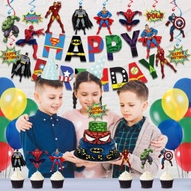 Festiko Superhero/Avengers/Marvel Happy Birthday Theme Party Cake Cutting Decoration Up Cake Topper, Avengers Party Favors For Kids-Multicolor-18 Pieces